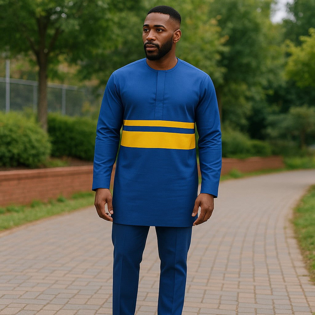 Men's Blue African Style Pants Set