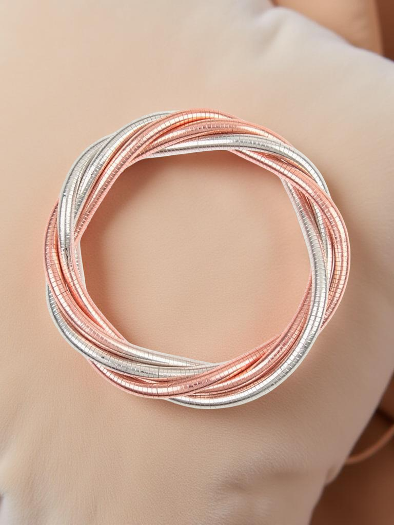 Tri-Color Coil Bracelet – Silver, Gold & Rose Gold