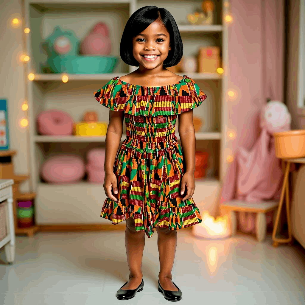Girls African Kente Print Smoked Dress