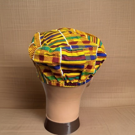 Green/Yellow/Gold Style1 Kente Print African Kufi Hat with Matching Mask - Premium African Accessories from MAGOS - Just $17.50! Shop this and more African Accessories now
