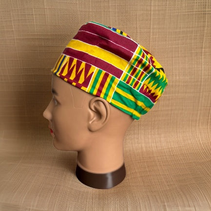 Green/Yellow/Red/ Kente Print African Kufi Hat with Matching Mask - Premium African Accessories from MAGOS - Just $17.50! Shop this and more African Accessories now