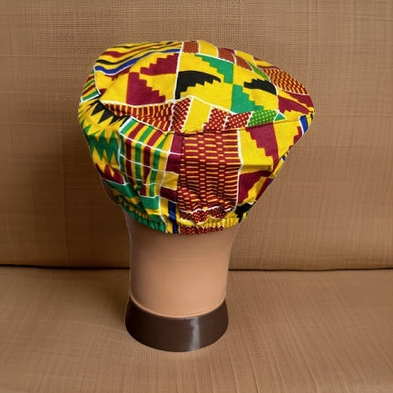 Green/Yellow/Red/ Kente Print African Kufi Hat with Matching Mask - Premium African Accessories from MAGOS - Just $17.50! Shop this and more African Accessories now
