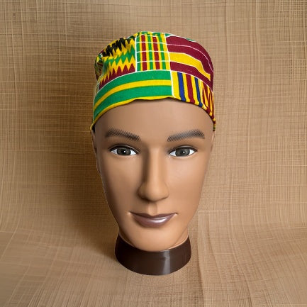 Green/Yellow/Red/ Kente Print African Kufi Hat with Matching Mask - Premium African Accessories from MAGOS - Just $17.50! Shop this and more African Accessories now