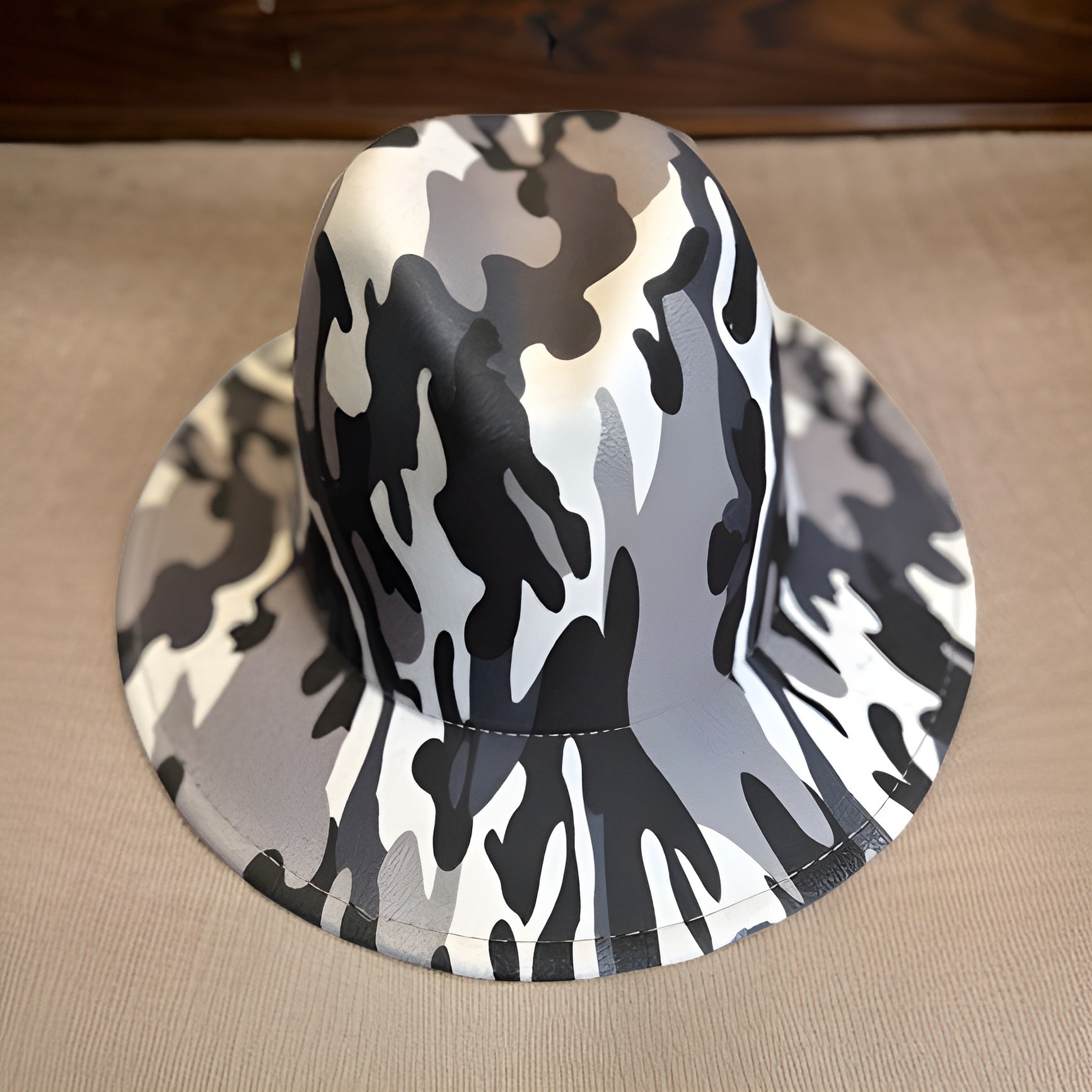 Grey Camouflage Wide Brim Felt Fedora Panama Hat - Premium Other Accessories from MAGOS - Just $24! Shop this and more Other Accessories now