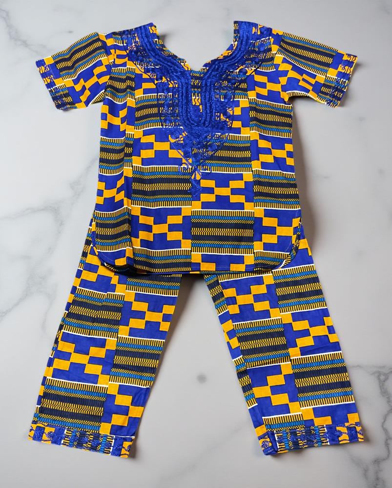 Boys African Print Embroidered Dashiki Pants Set (4T)