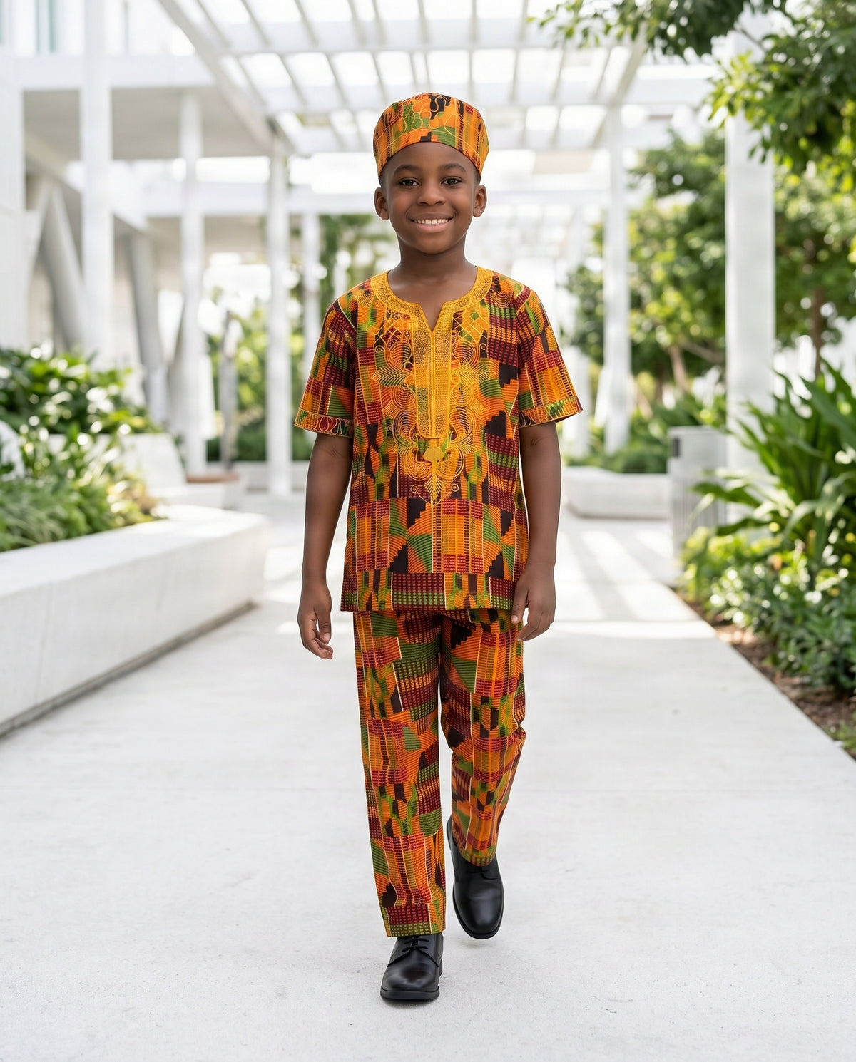 Boys’ Kente-Inspired African Print 3-Piece Pants Set