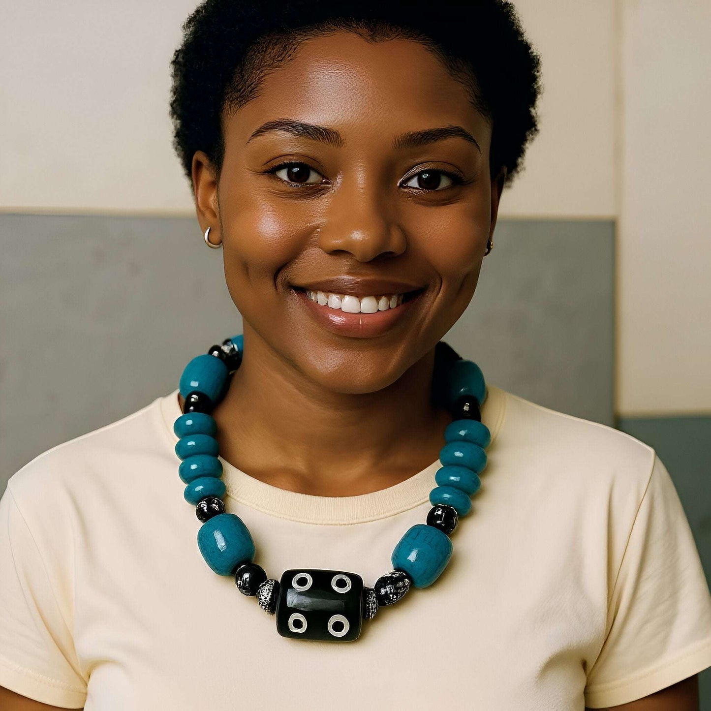 Solid Color Bone Jumbo Beaded African Inspired Necklace