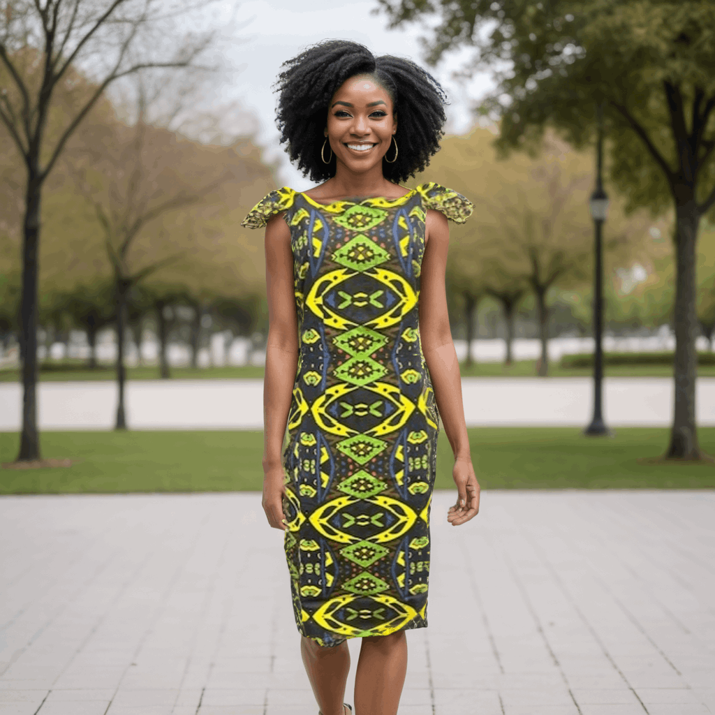 Sleeveless knee-length African print dress (Size 10)