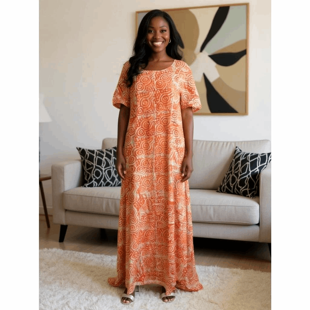 African Orange Multi-Color Print Maxi Dress (Size 16)