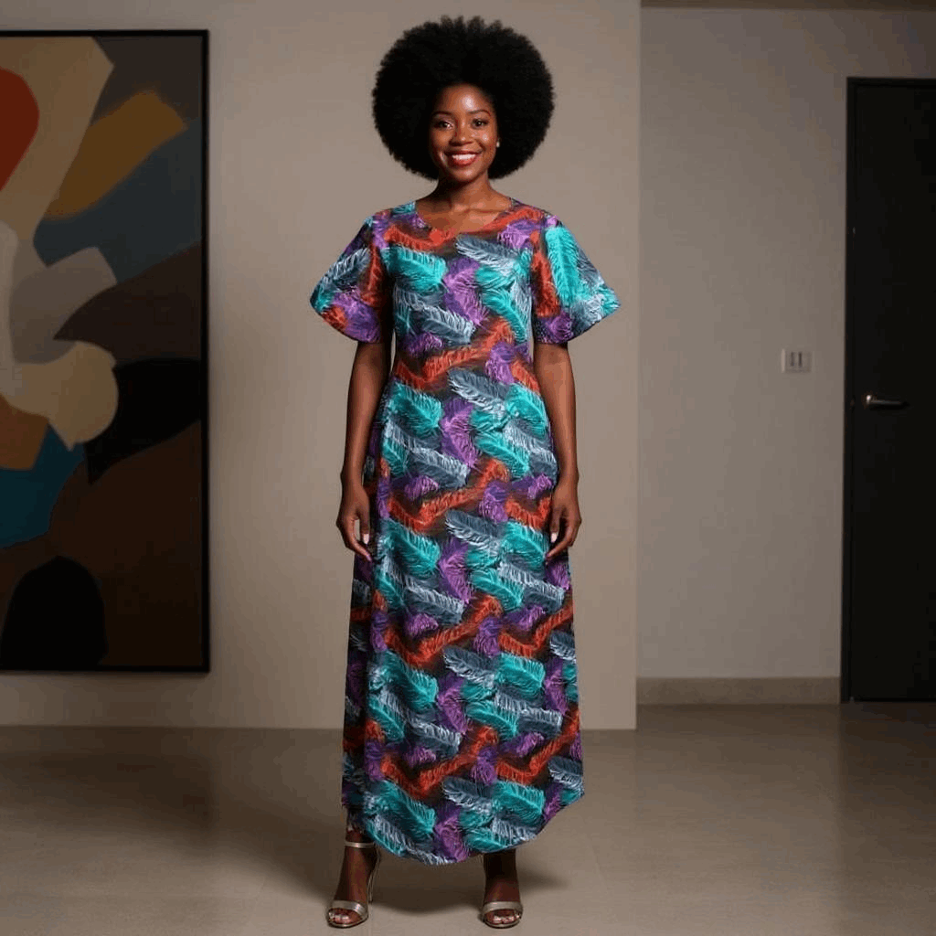 African Teal Multi-Color Print Maxi Dress (Size 6)