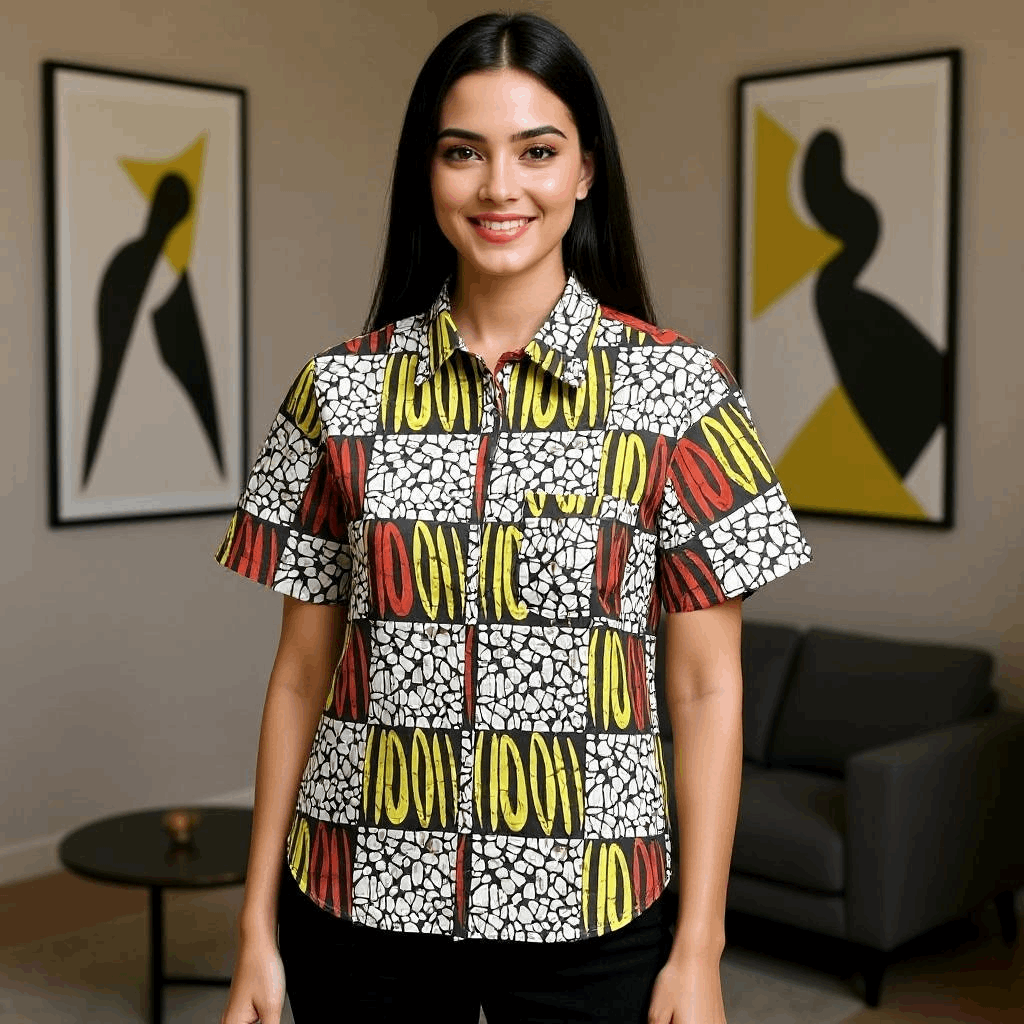 Men's Patch Pattern African Print Shirt