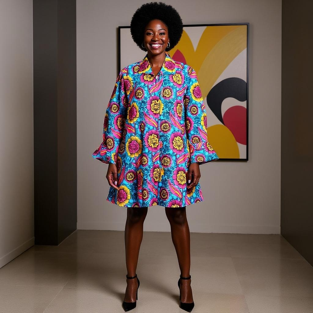 Authentic African Print Big Button Tunic Dress
