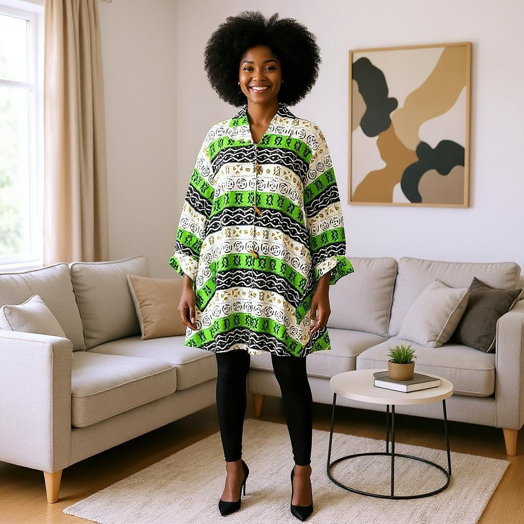 Authentic African Print Big Button Tunic Dress/Shirt