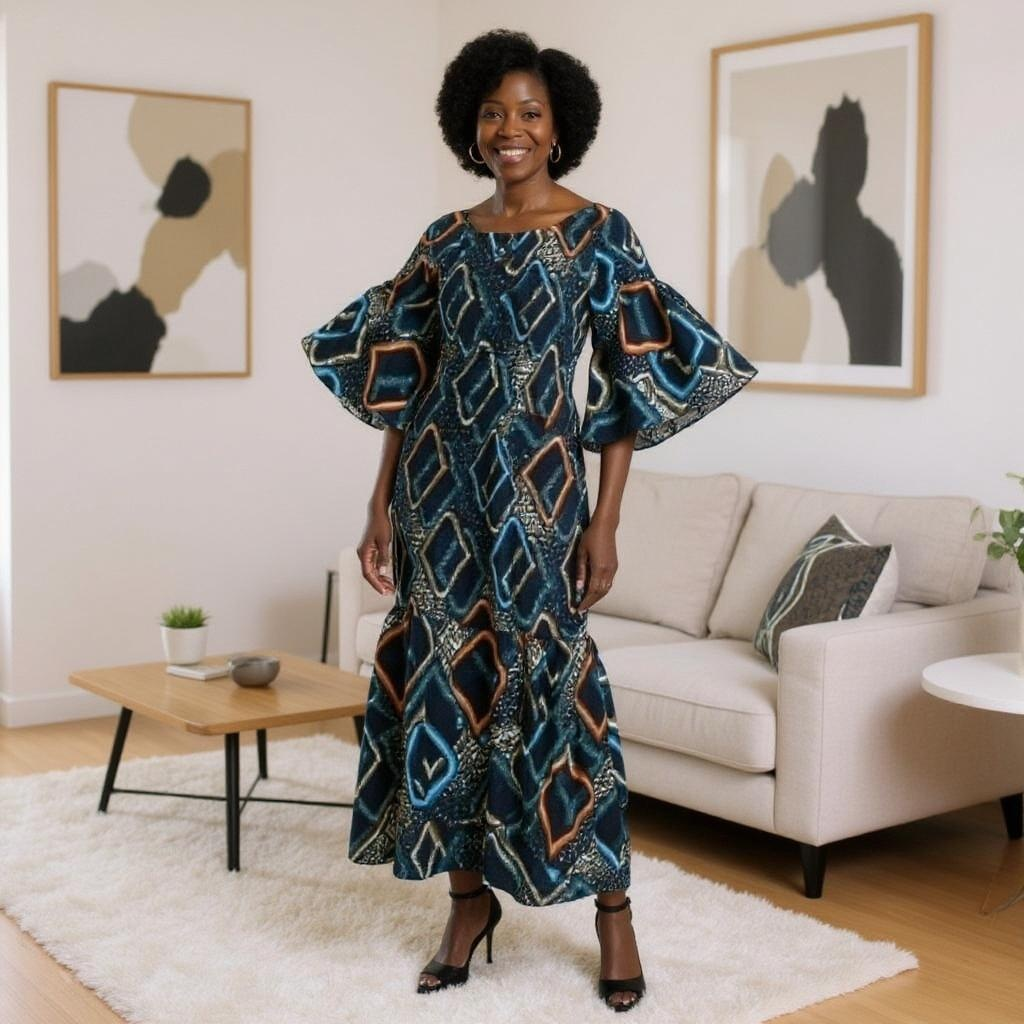 Women's African Black Print Smock Mermaid Dress