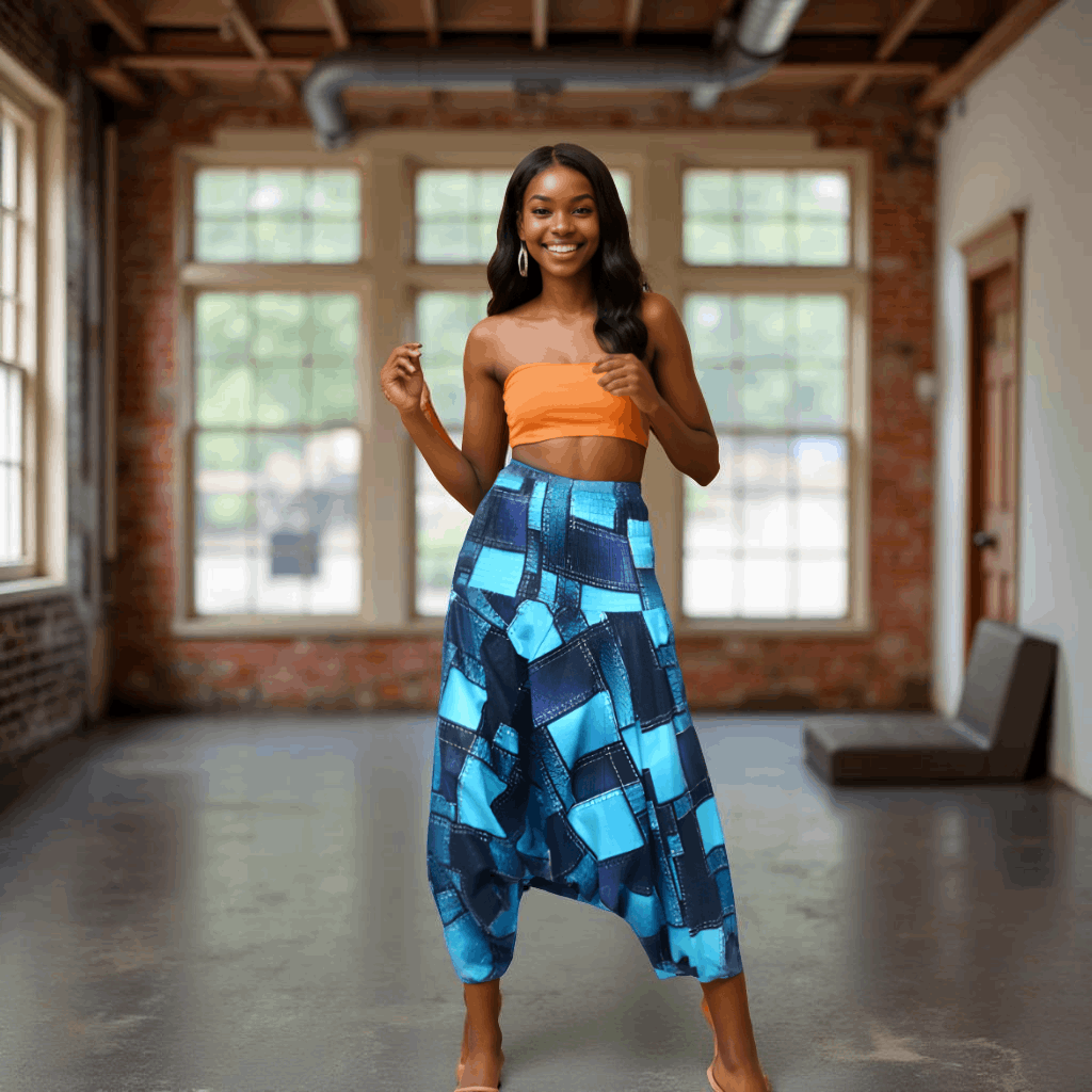 Women's Denim Inspired Patch Print Top/Pants