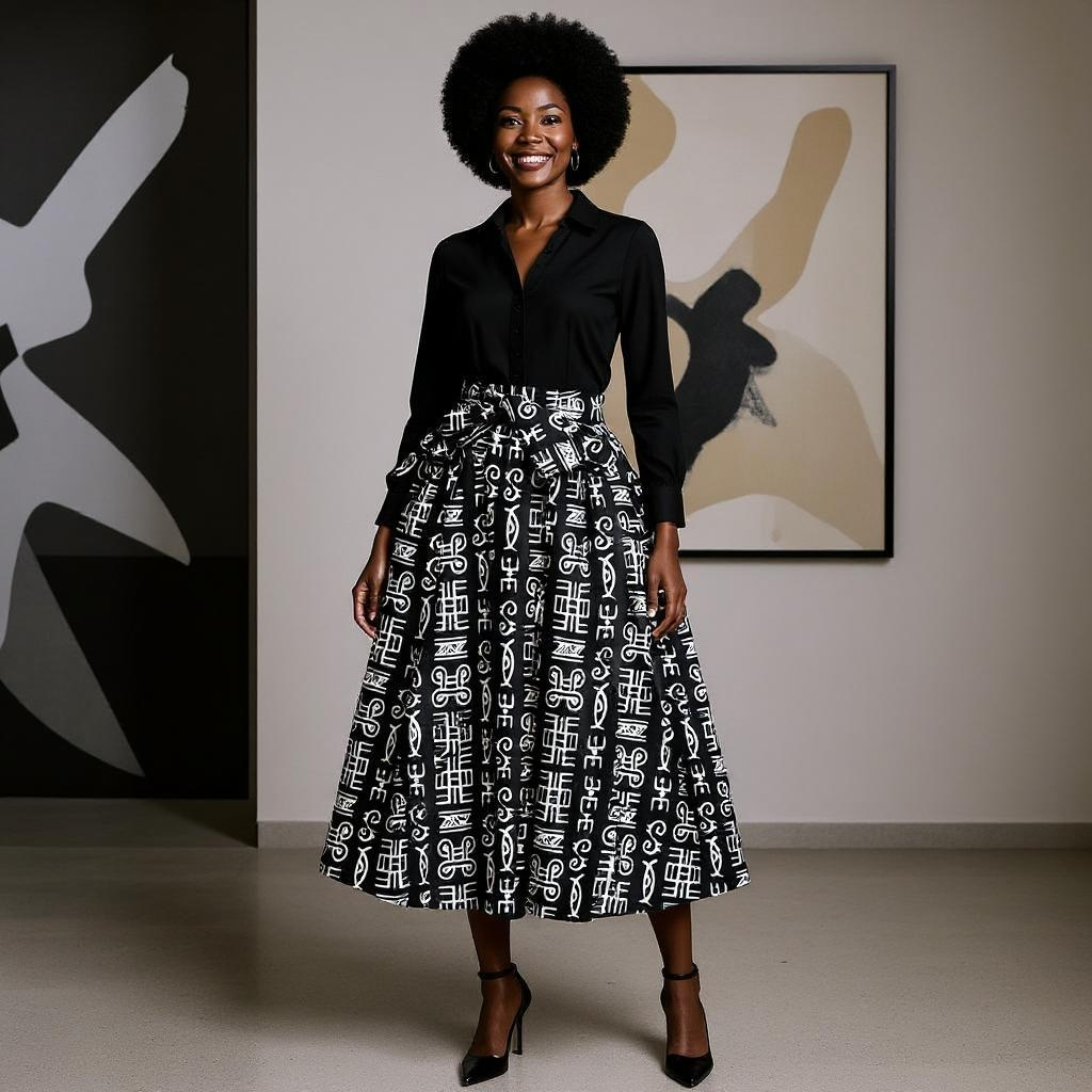 Women's Ankara Black/White Short Skirt
