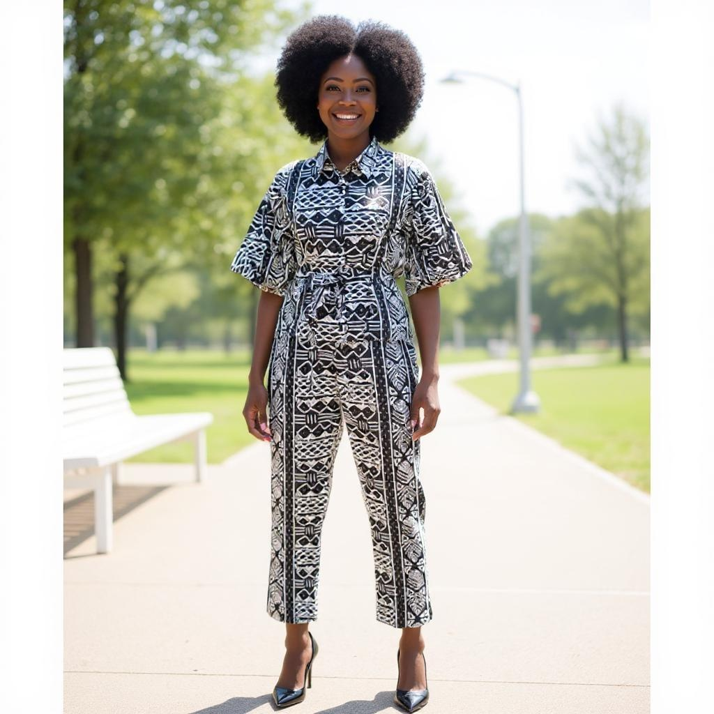 Women's African Print Black/White Top & Pants Set