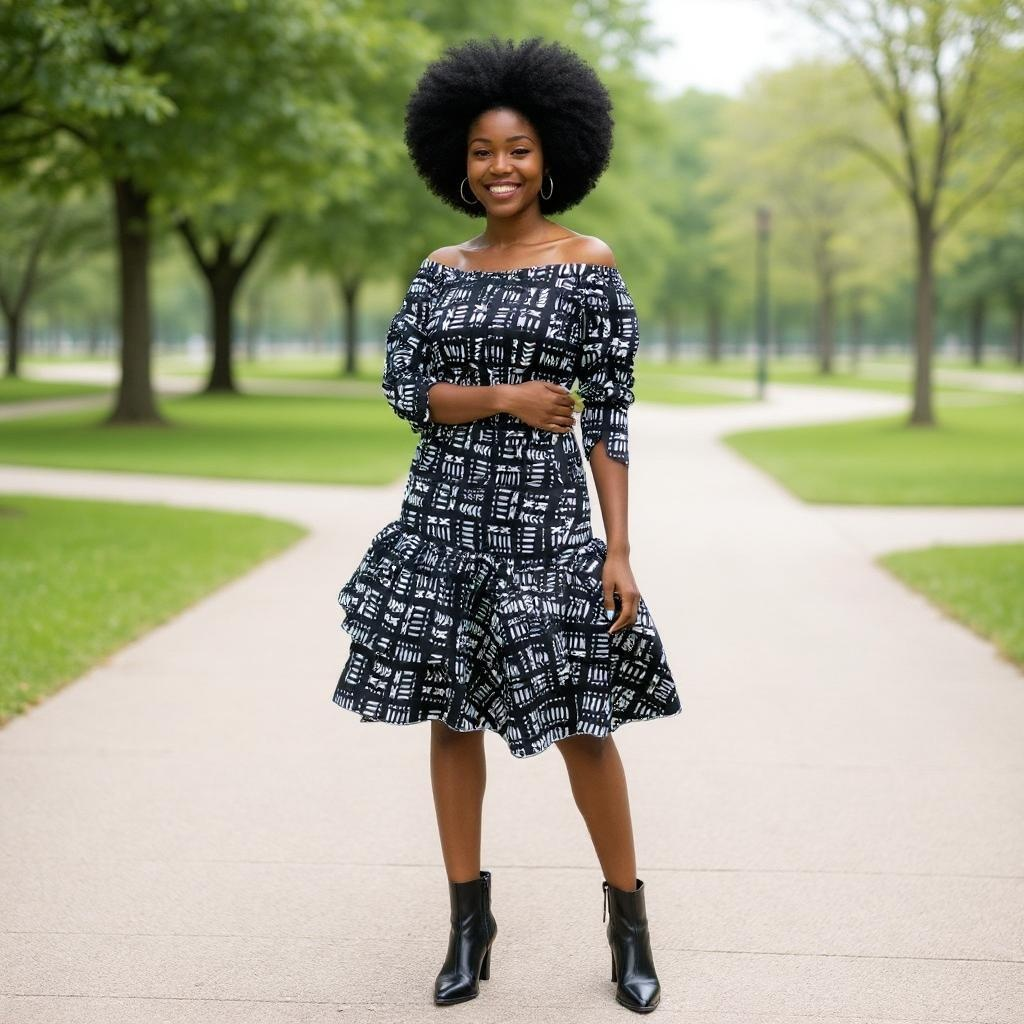 African Black/White Print Tiered Skirt & Ruffle Top Set
