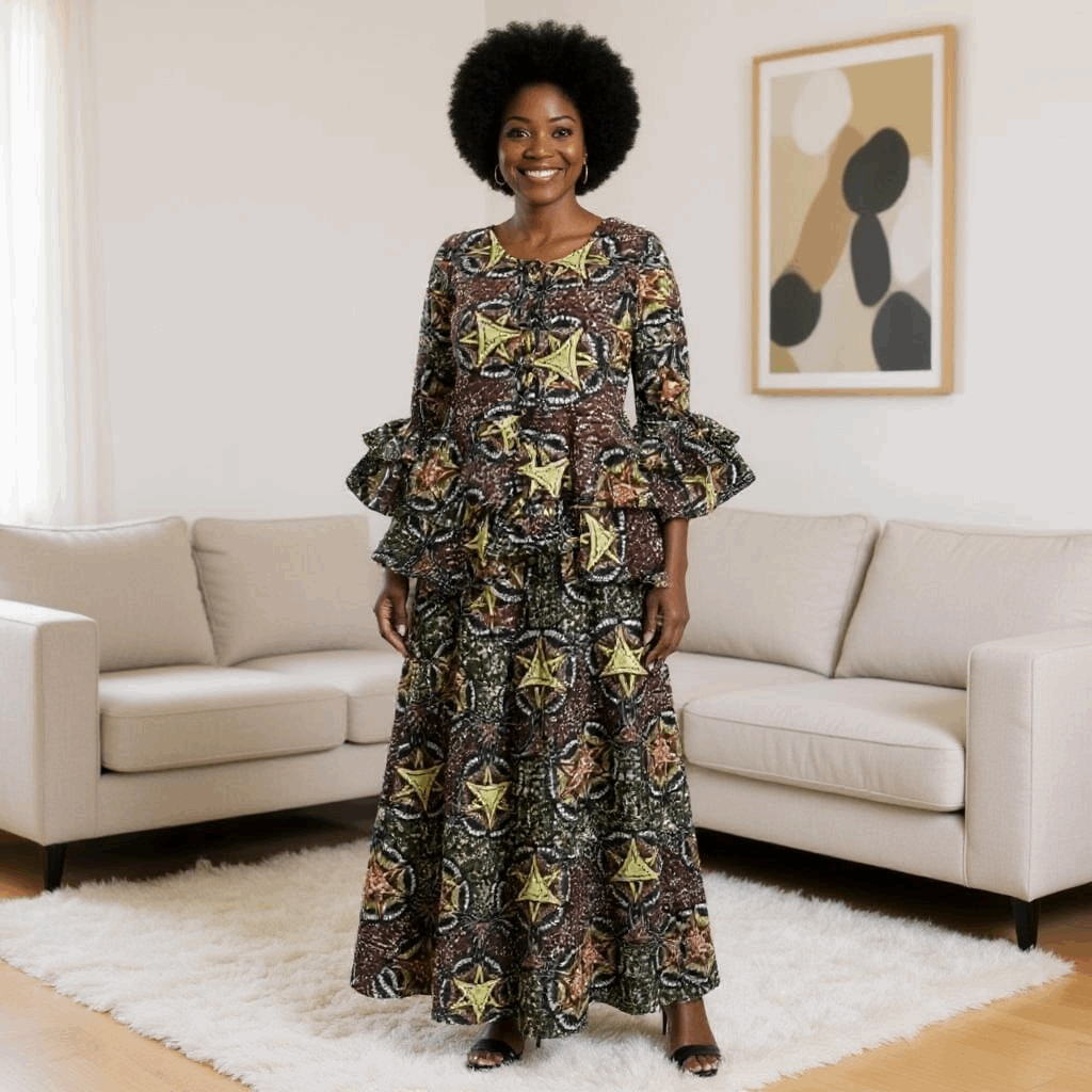 African Style Ankara Starry Print Top & Skirt Set