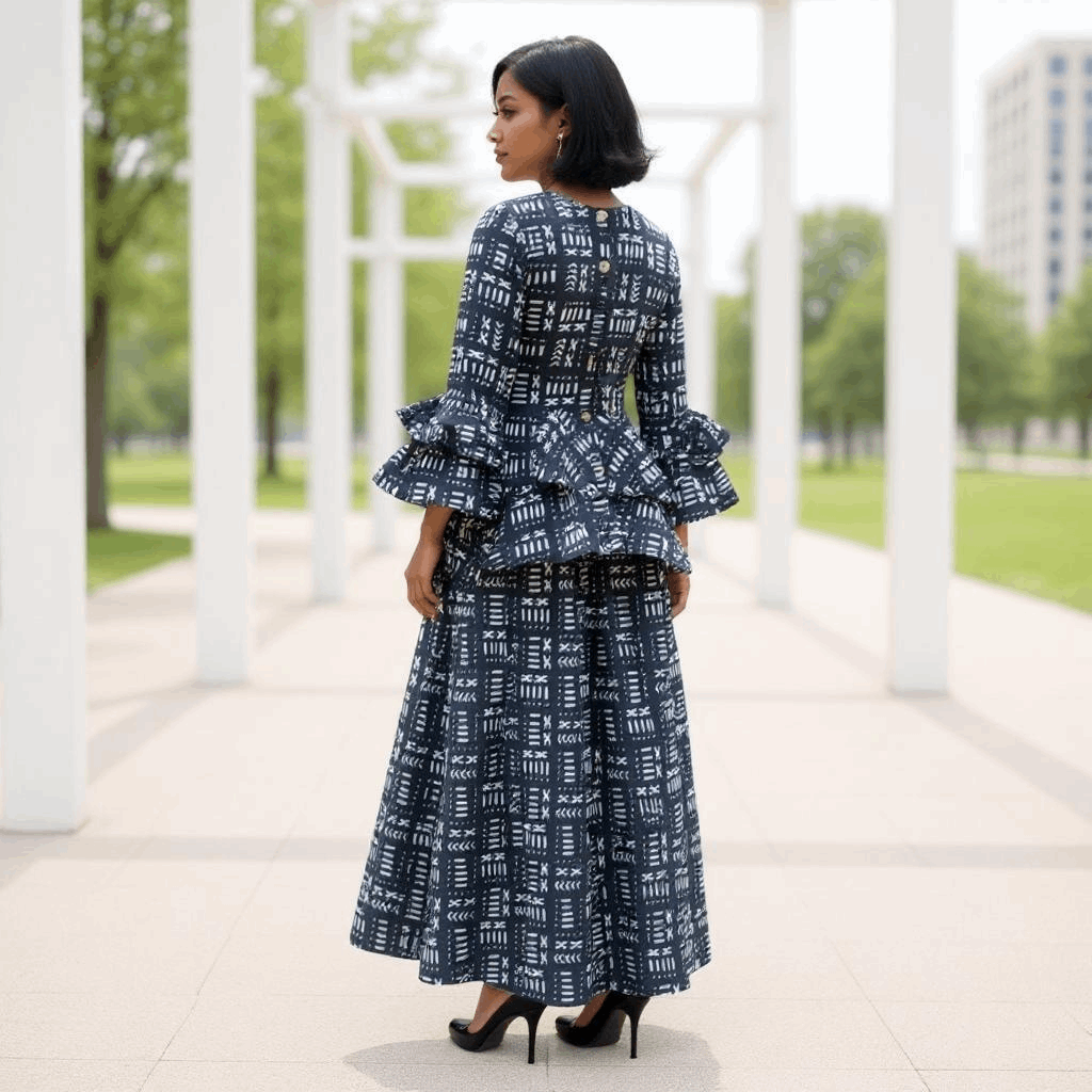 African Style Ankara Black/White Mud Print Top & Skirt Set