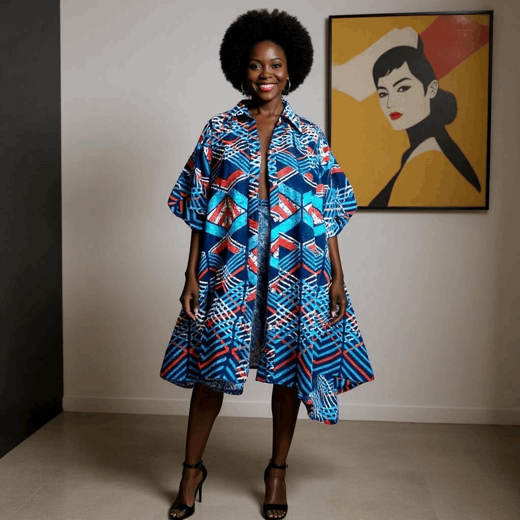 African Print Blue Multitone Hi.Lo Dress