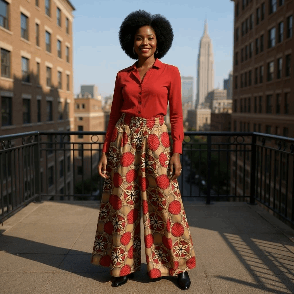 African Motif Floral Print Wide Leg Pants