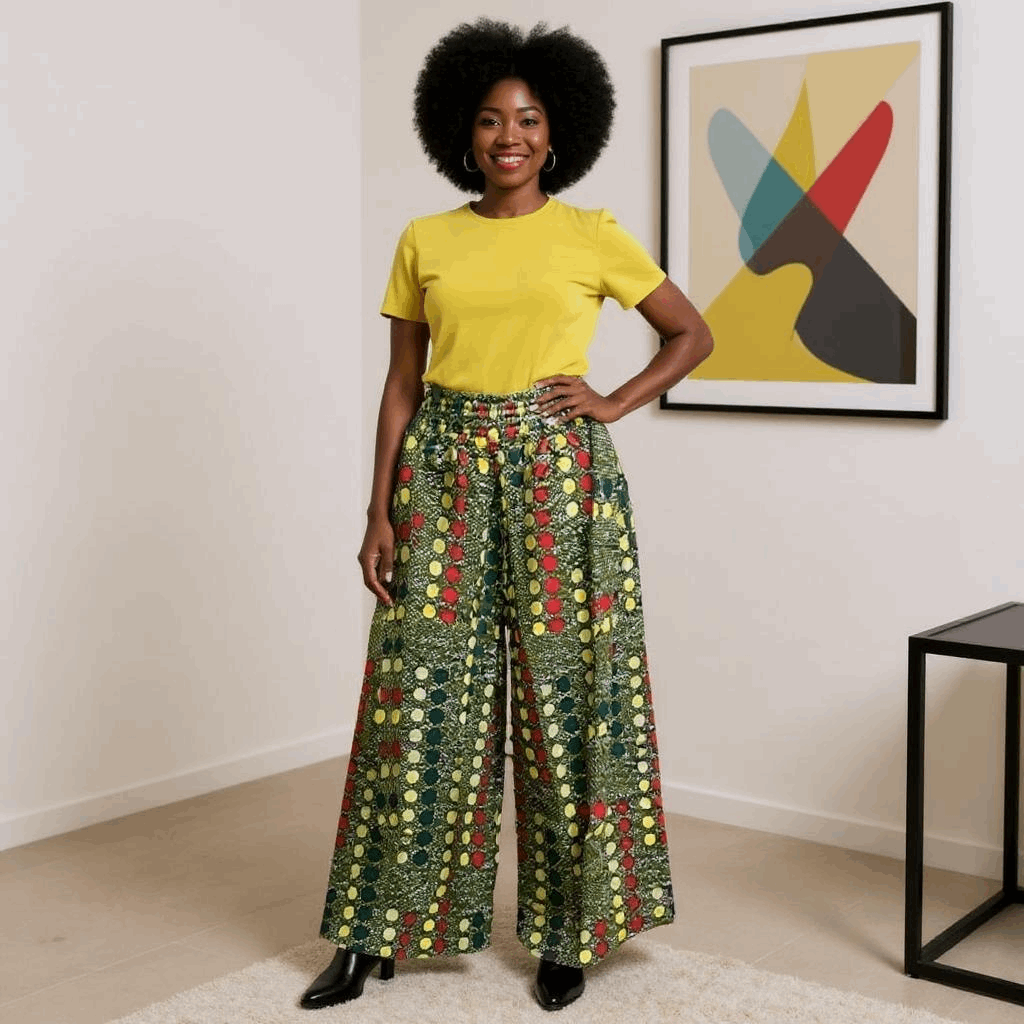 African Multi Color Circle Print Wide Leg Pants