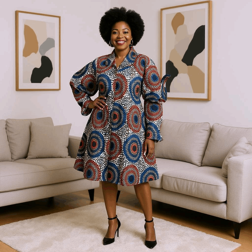 Authentic African Disc Print Big Button Dress/Top
