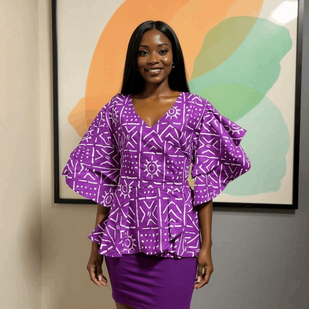 Women's African Purple Mud Print Short Wrap Top