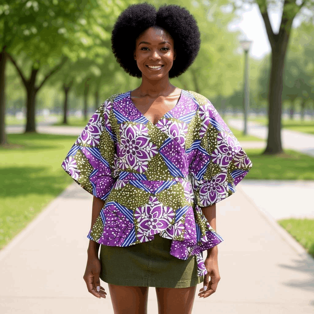 Women's African Purple Floral Print Short Wrap Top