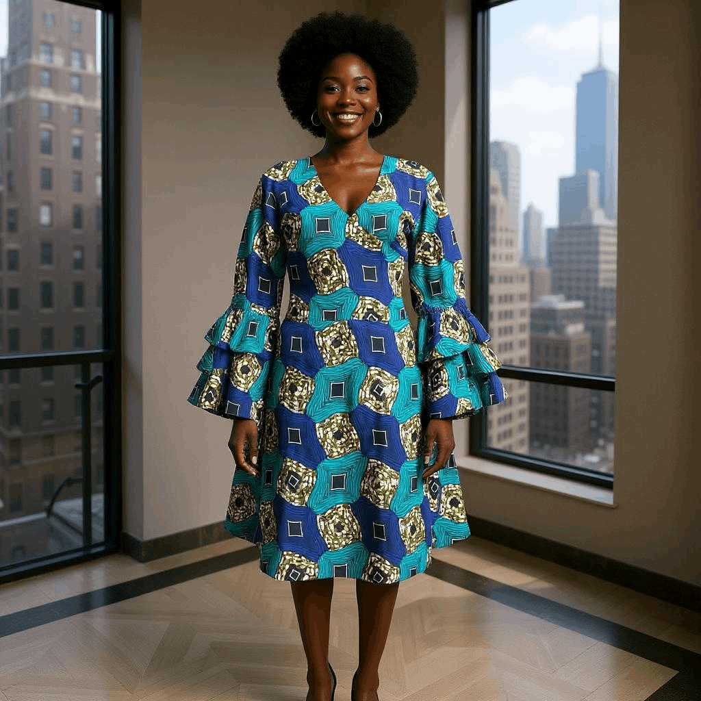 Women's African Blue Teal Print Short Wrap Top