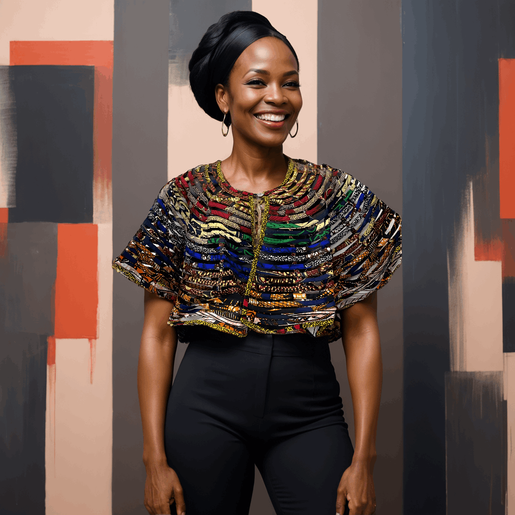 African Multi-Print Layered Cape Blouse