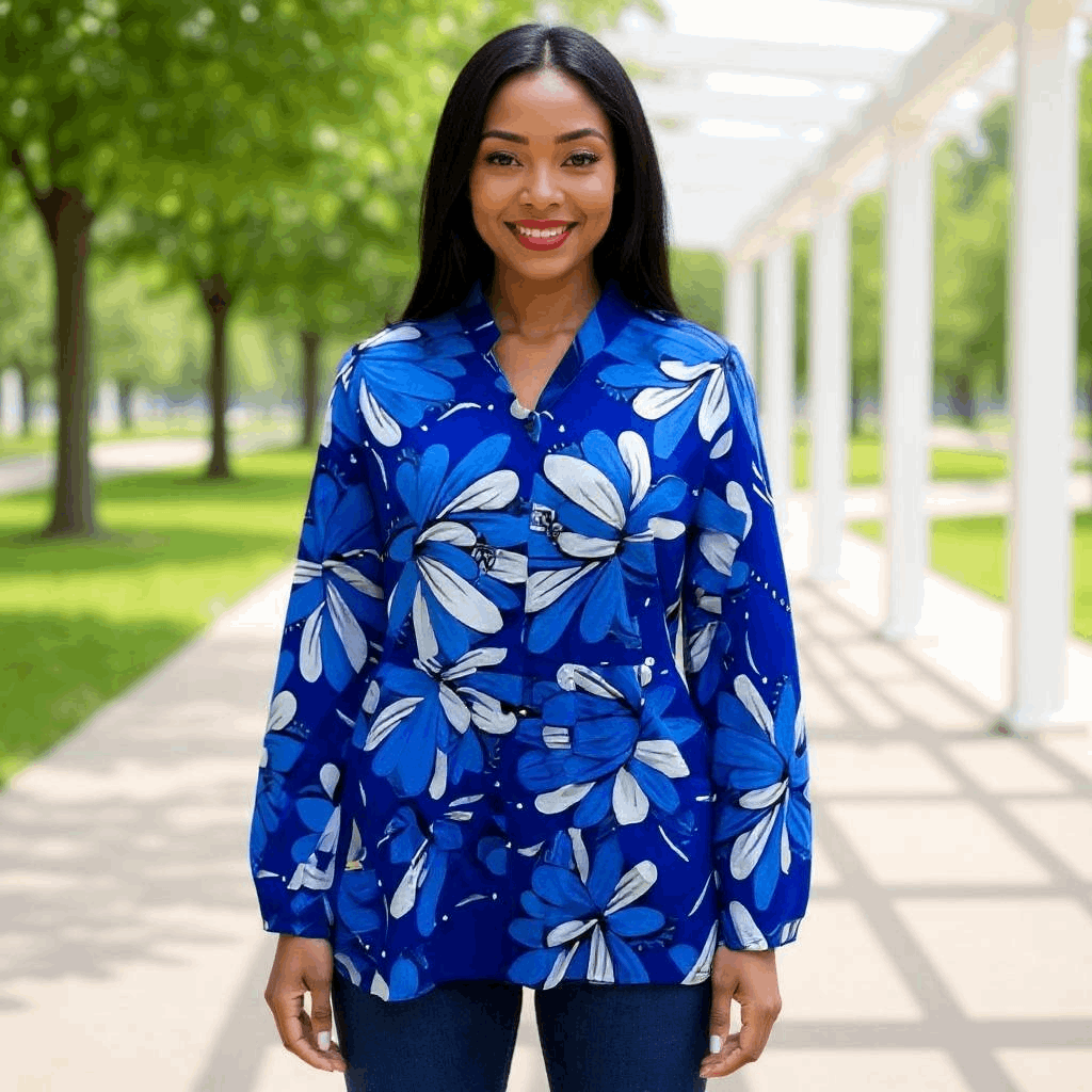Women's Blue Floral African Print Top