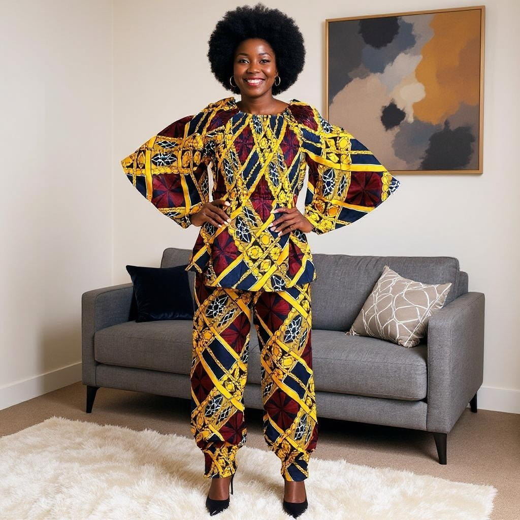 Women's Maroon African Print Smock Pants Set