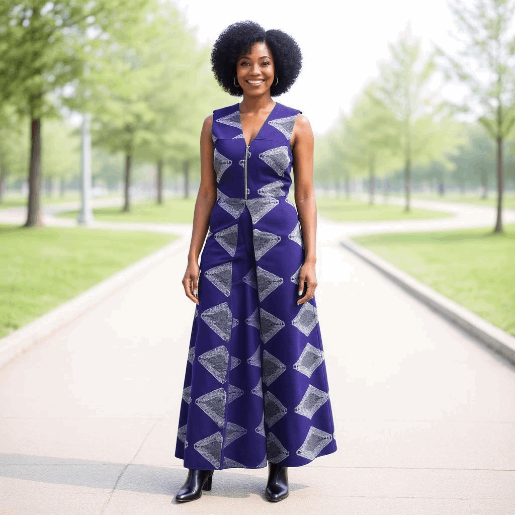 Long Sleeveless African Purple Diamond Print Vest