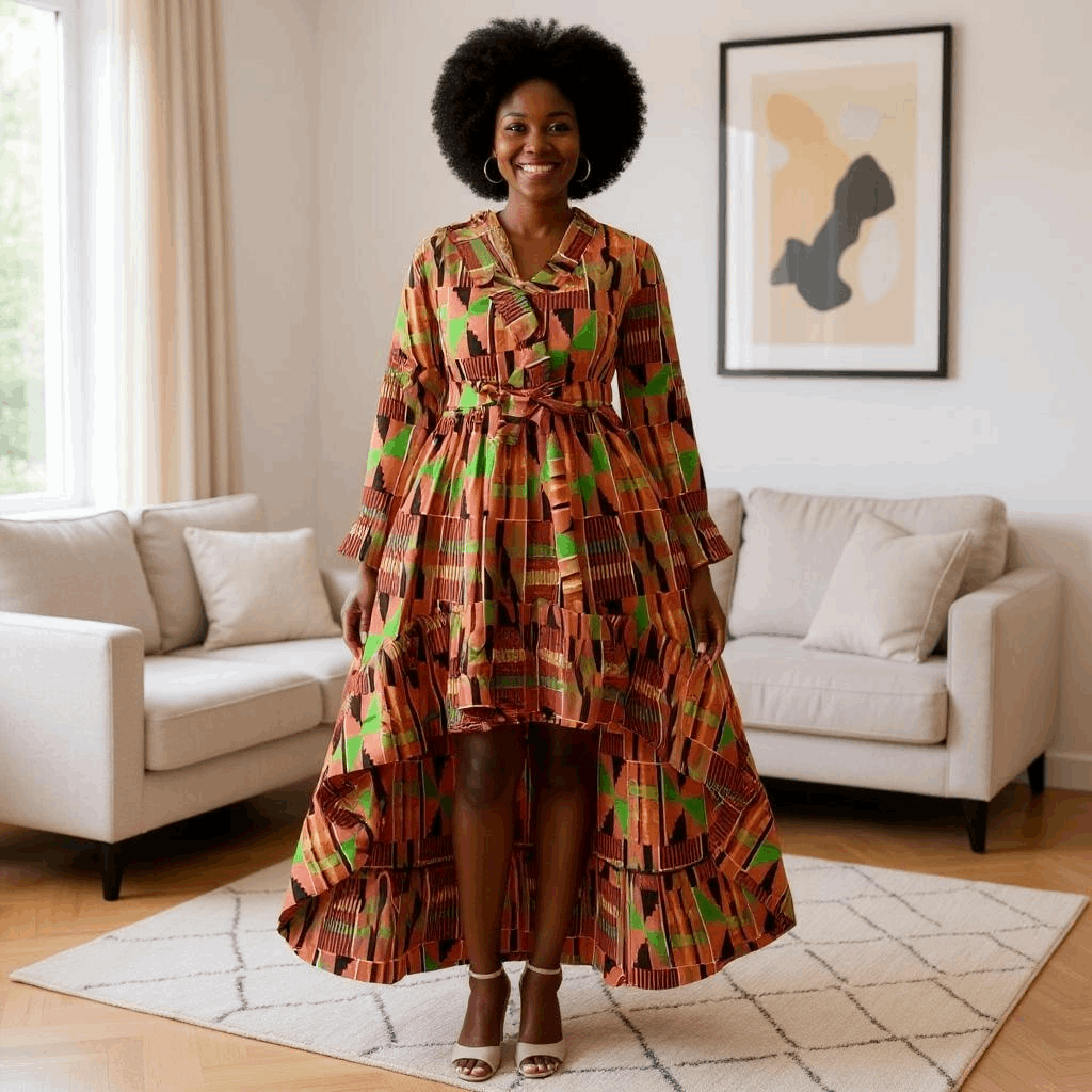 African Kente Print Hi-Low Dress