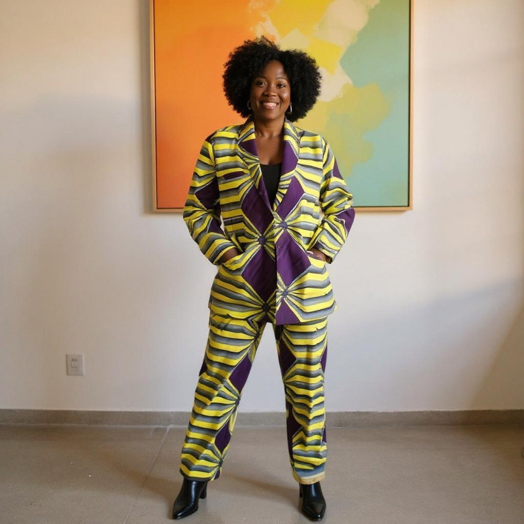 Women's Yellow/Purple African Print Blazer and Pants Set