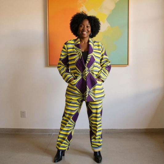 Women's Yellow/Purple African Print Blazer and Pants Set