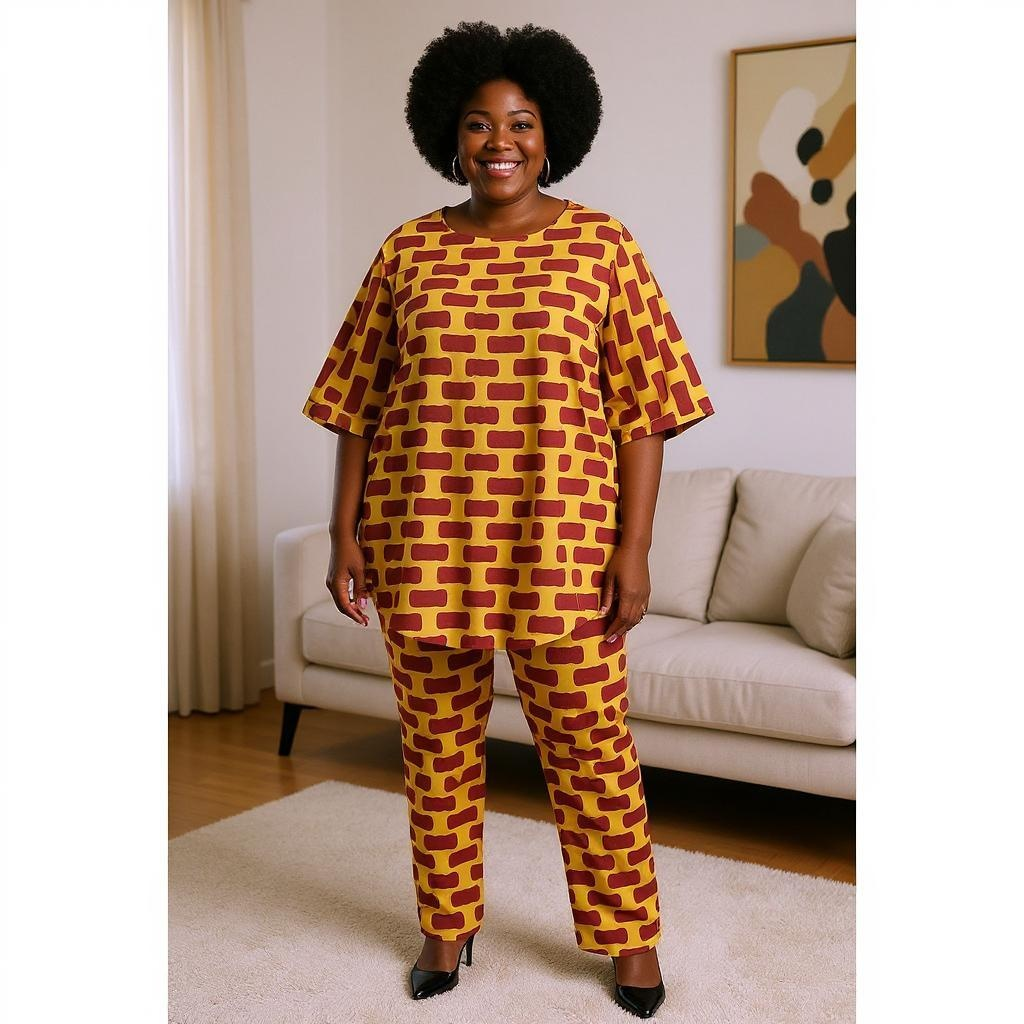 Women's African Print Tunic Top & Pants Set (Plus Size)