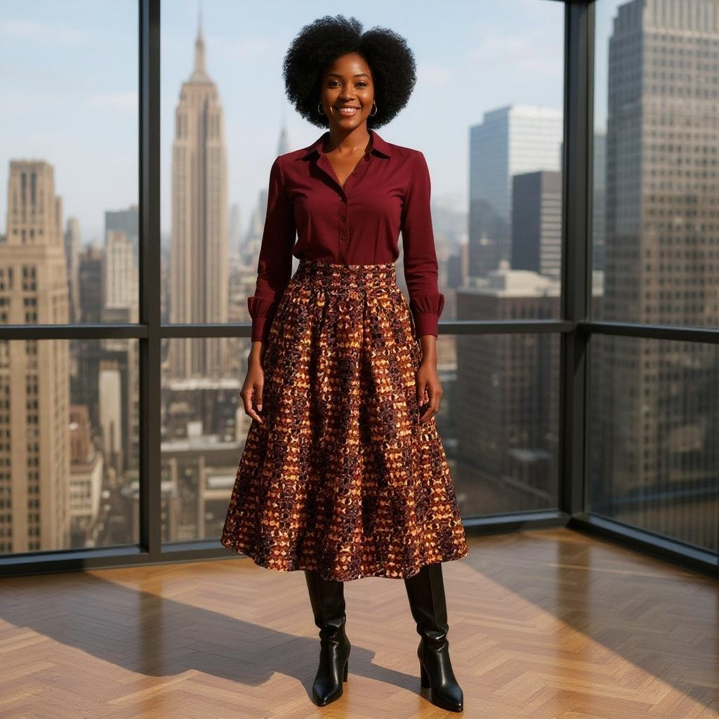 African Print Mid Length Skirt & Handbag Set