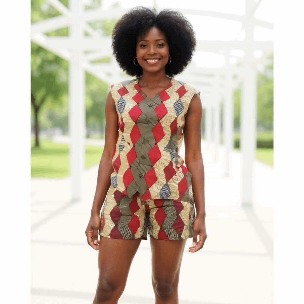 Women's African Print Vest & Shorts Set