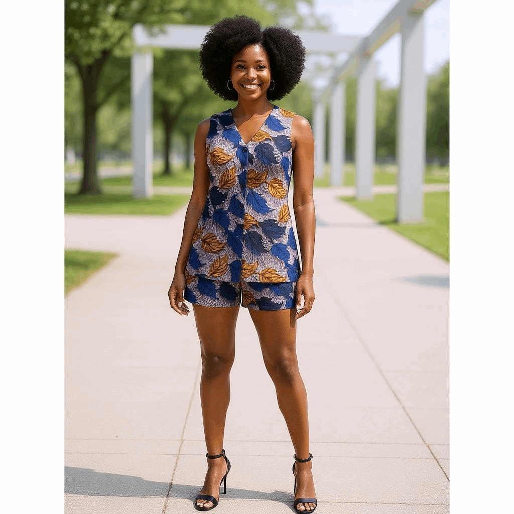 Women's African Print Vest & Shorts Set