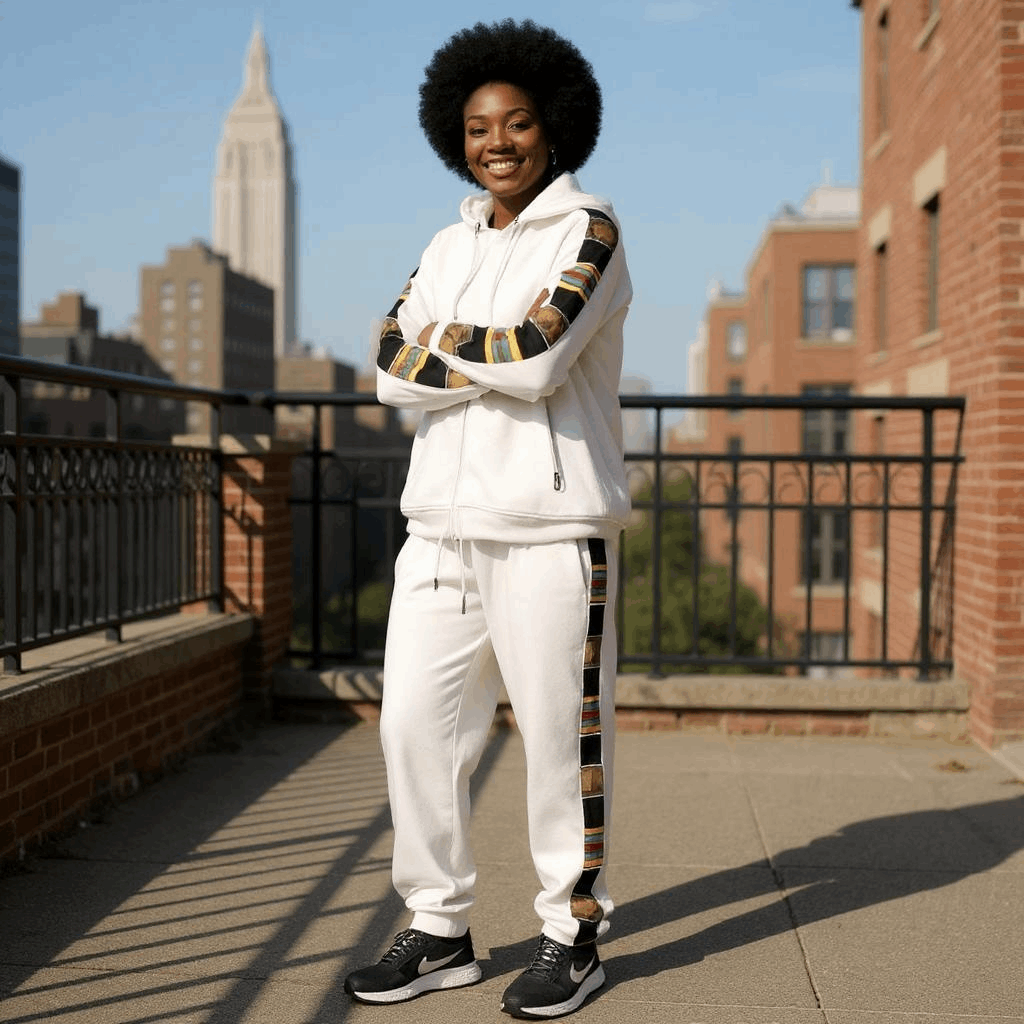 Light Grey African Kente Jogger Track Suit (Large)