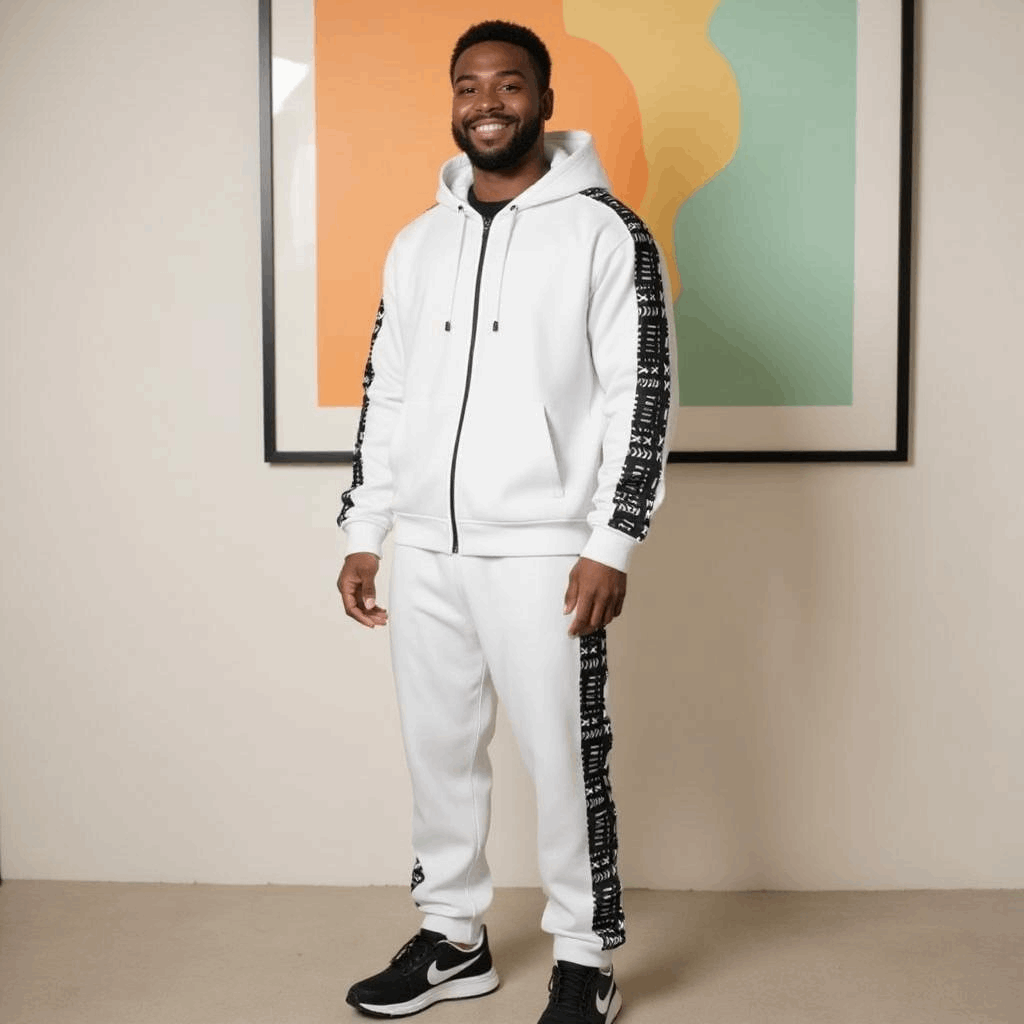 Light Grey African Mud Print Jogger Track Suit (XLarge)