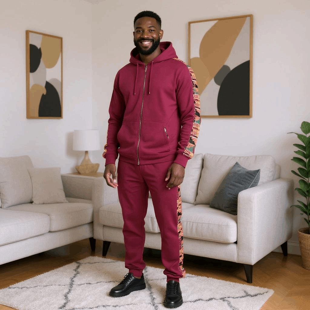 Maroon African Kente Print Jogger Track Suit