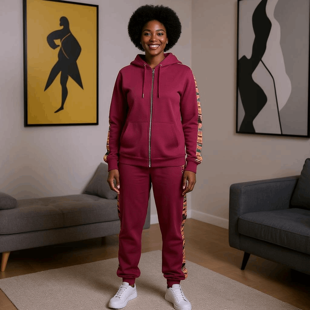 Maroon African Kente Print Jogger Track Suit