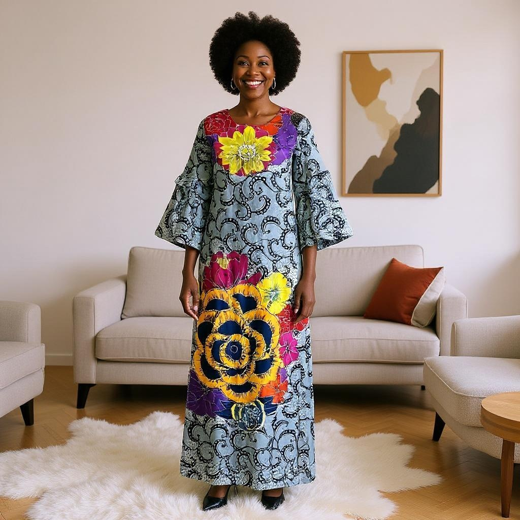 Africa-Made Hand Tailored Floral Print Dress (Size 14)