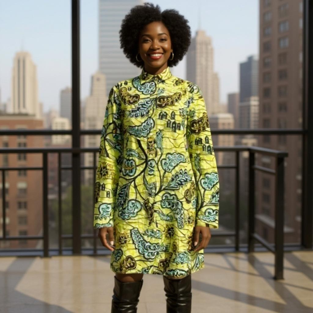 Olive/Orange/Turq African Print Button Down Dress (XL)