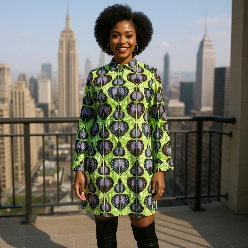 Sea Green/Maroon/Purple African Print Button Down Dress (L)