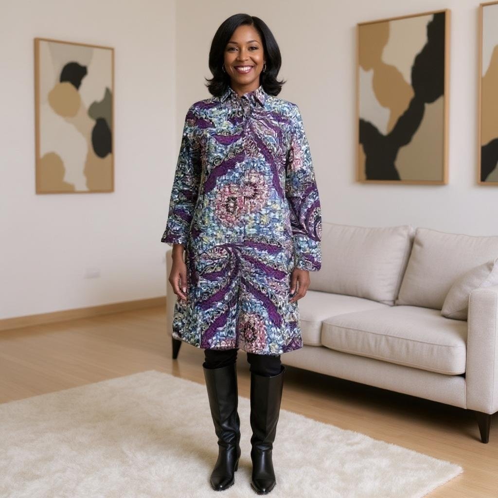Bold Pink/Blue/Purple African Print Button Down Dress (Medium)